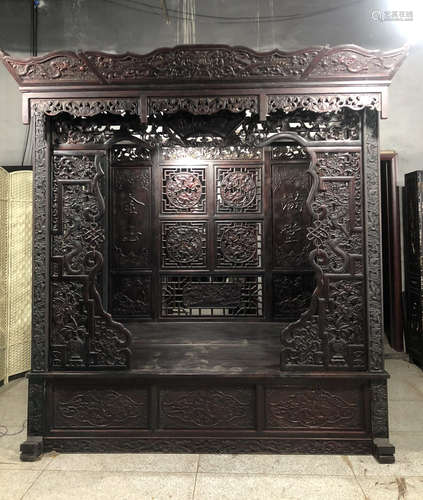 XIAOYE ZITAN WOOD BED CARVED WITH DRAGON AND PHOENIX