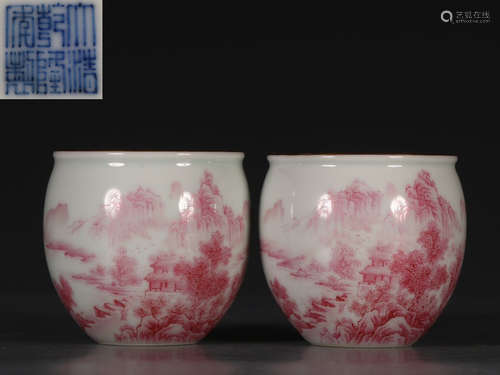 DAQINGQIANLONGNIANZHI MARK RED&WHITE GLAZE CONTAINER PAIR