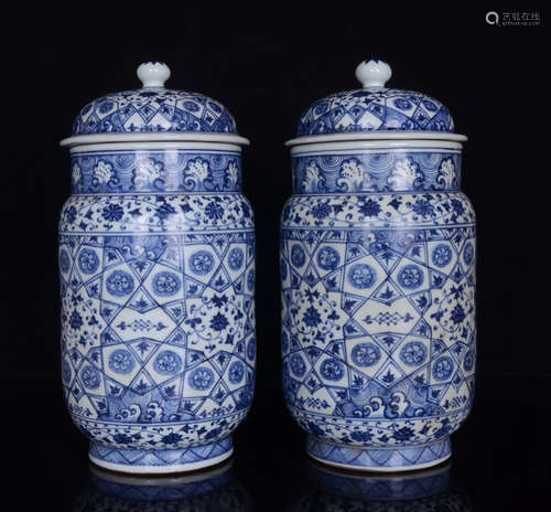 YONGLE MARK BLUE&WHITE GLAZE JAR PAIR