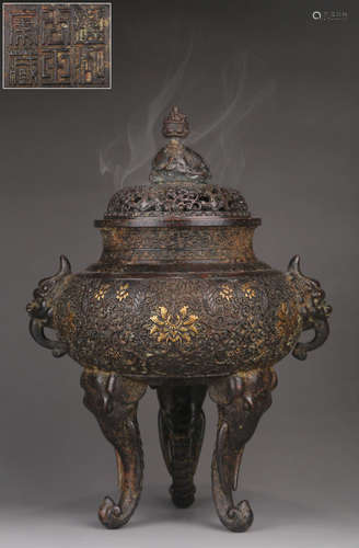 GILT BRONZE CARVED CENSER