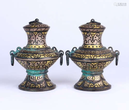 PAIR OF BRONZE CARVED JAR