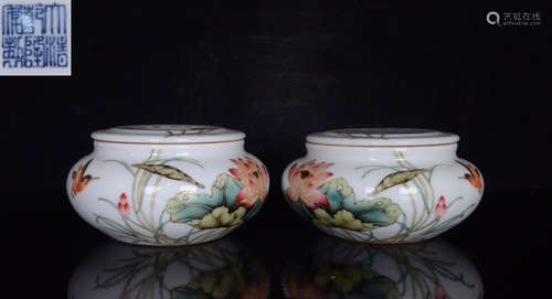 QIANLONG MARK FAMILLE ROSE GLAZE JAR PAIR