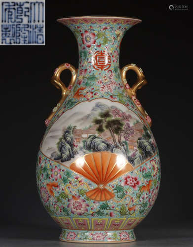 DAQINGQIANLONGNIANZHI MARK FAMILLE ROSE GLAZE VASE