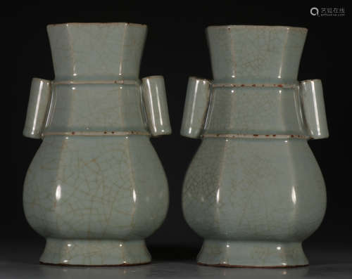 PAIR OF GUAN YAO GREEN GLAZE VASE