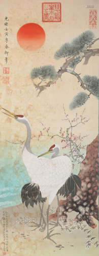 A Chinese Red-crowned crane  Painting, Empress Dowager Cixi Mark