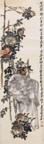 A SCROLL PAINTING OF POMEGRANETES, WU CHANG SHUO MARK