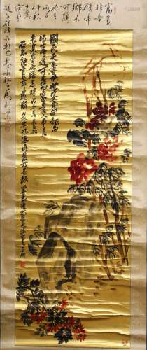 A SCROLL PAINTING OF FLOWERS, WU CHANG SHUO MARK