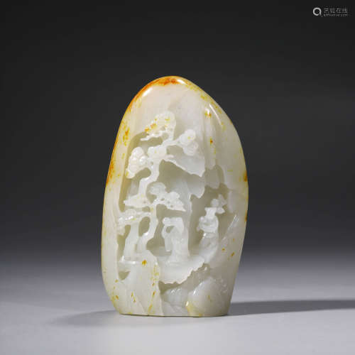 A Jade Carved Pine and Figures Ornament