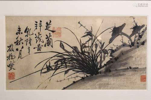 A SCROLL PAINTING OF ORCHID, ZHENG BAN QIAO MARK