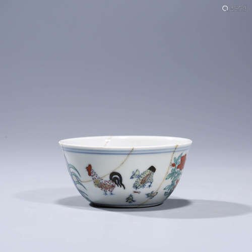 A  DOUCAI ROOSTER PORCELAIN CUP WITH DA MING CHENG HUA NIAN ZHI MARK