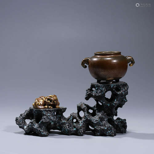 A  LU JUN-TYPE CENSER WITH STAND