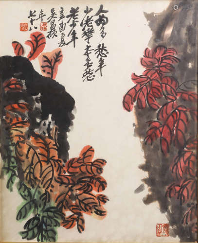 A SCROLL PAINTING OF FLOWERS, WU CHANG SHUO MARK