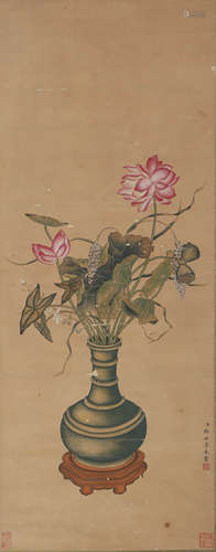 A Chinese Flowers Painting, Lang Shining Mark