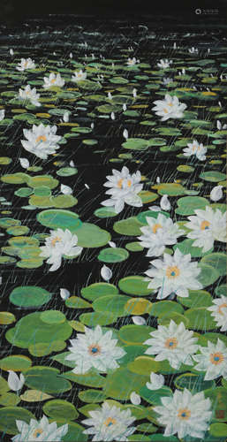 A Chinese Lotus Painting, Lin Fengyan Mark