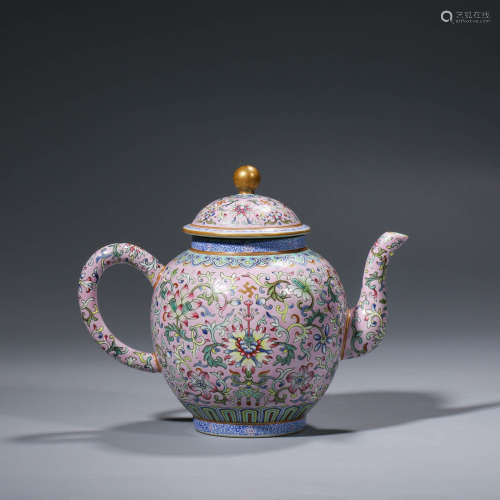 A Famille Rose Floral Porcelain Teapot
