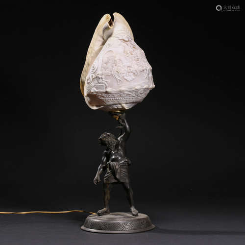 A BRONZE CONCH LIGHT STAND