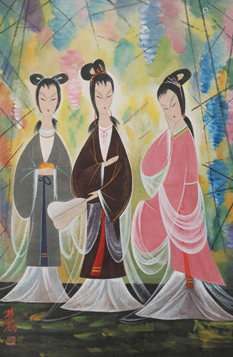 A Chinese Figures Painting, Lin Fengyan Mark