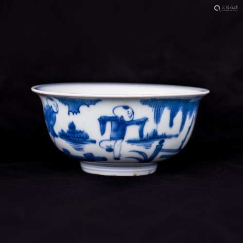 A BLUE AND WHITE 'KIDS' PORCELAIN BOWL