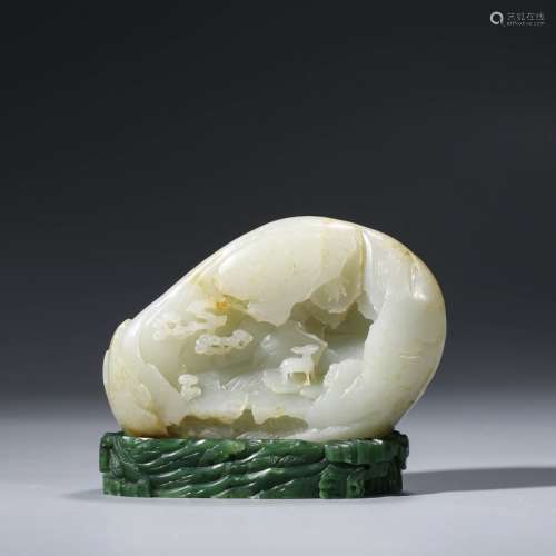 A White Jade Ornament with Jasper Standing