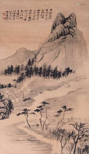 A CHINESE SCROLL OF LANDSCAPE BY ZHANG DAQIAN