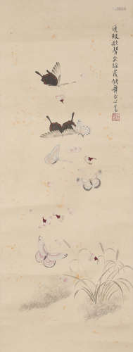 A Chinese Flower&butterflies Painting, Pu Ru Mark