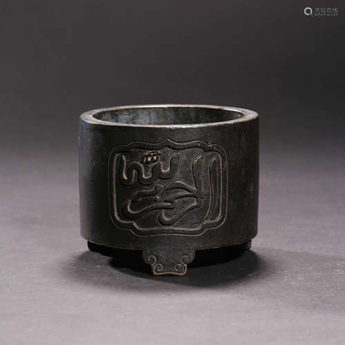 A  BRONZE ‘ARABIC’ TRIPOT CENSER