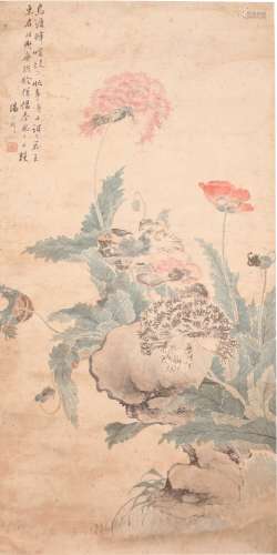 汤世澍  花鸟画  设色纸本立轴