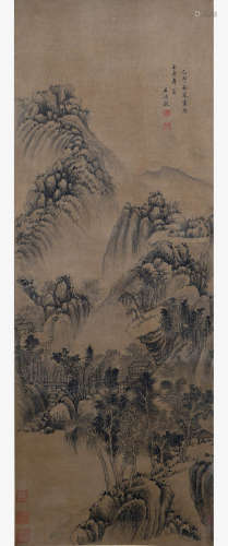 A Chinese Landscape Painting Scroll, Wang Shimin Mark