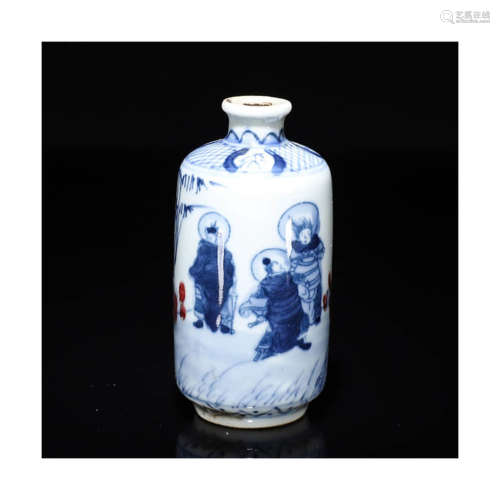 A Blue and White Underglazed Red Opera Characters Porcelain Snuff Bottle