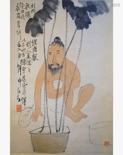 A Chinese Figure Painting Scroll, Li Keran Mark