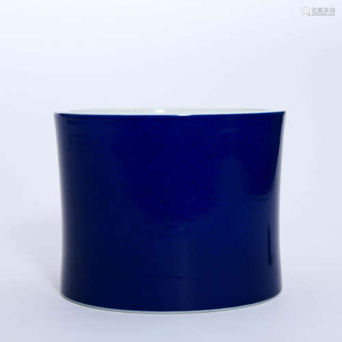 A Blue Glaze Porcelain Brush Pot
