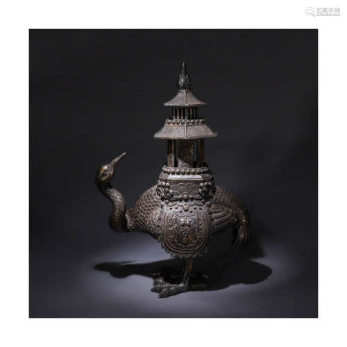 A Split Type Bird Shaped Copper Incense Pagoda