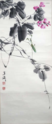 A Chinese Flower Painting Scroll, Wang Xuetao Mark