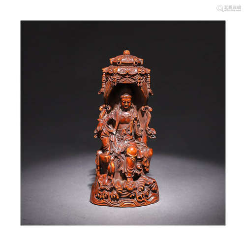 A Boxwood Carved Zizai Guanyin Statue