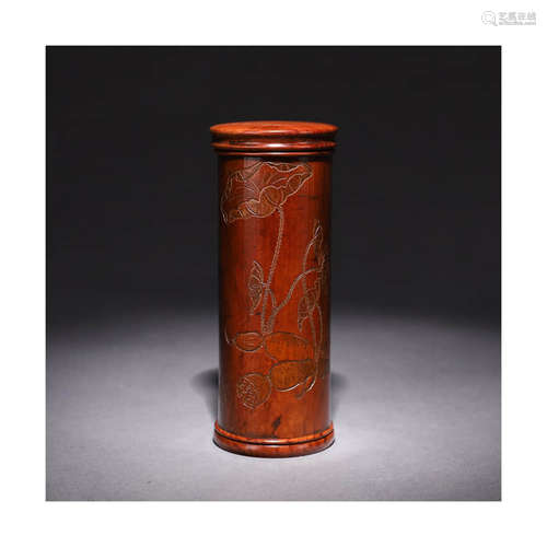 A Lotus Pattern Carved Bamboo  Caddy