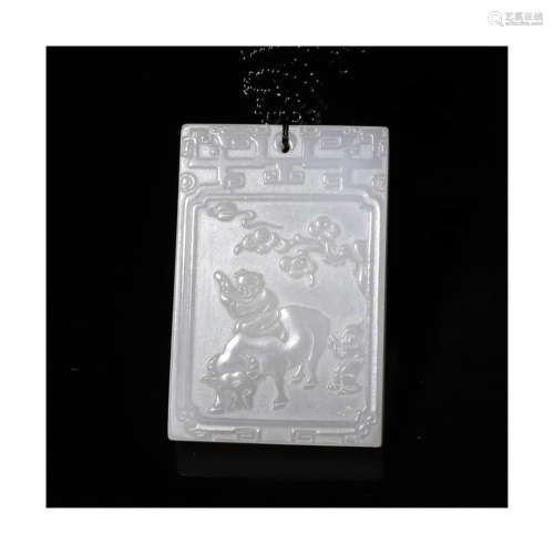 A Boy and Ox Carved Hetian Jade Pendant