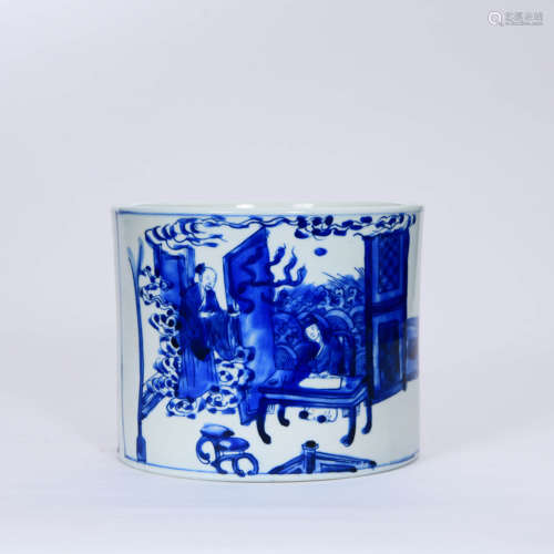 A Blue and White Figure Porcelain Brush Pot