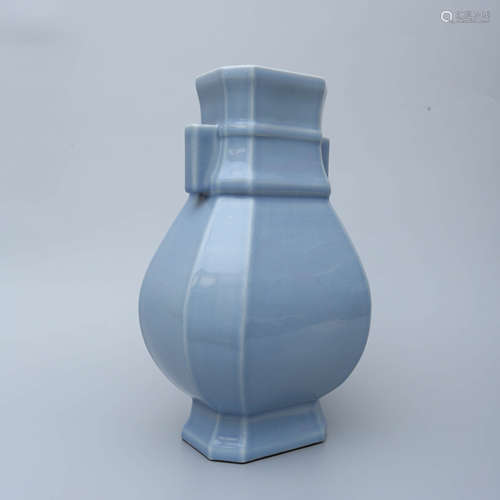 A Skyblue Glaze Porcelain Guan Er Vase