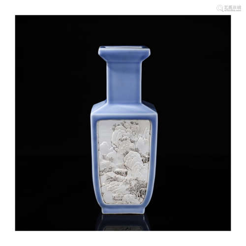 A Blue Glaze Landscape Porcelain Vase