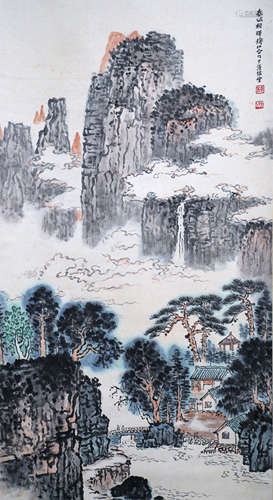 A Chinese Landscape Painting Scroll, Qian Songyan Mark