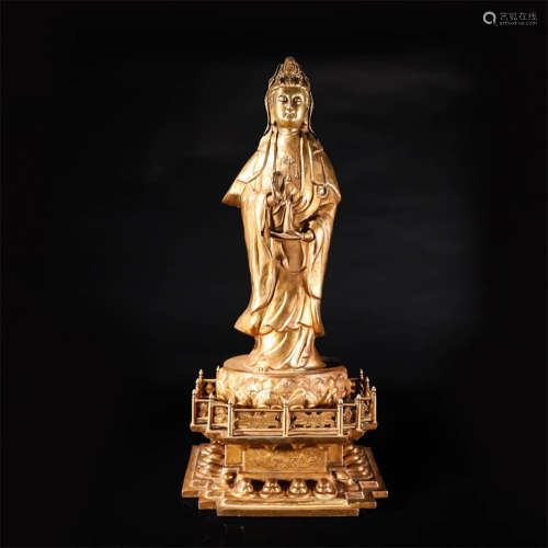 A Gild Bronze Kwan-yin Bodhisattva Statue