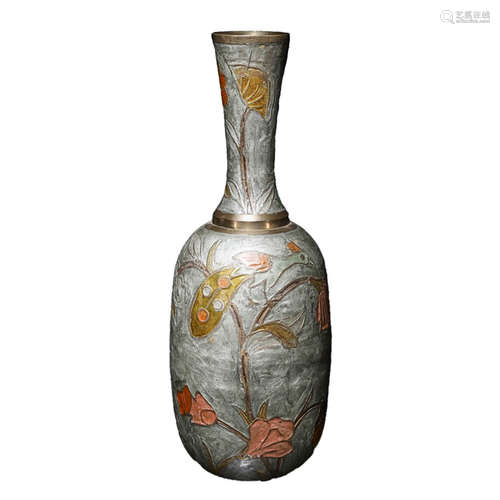 A Colouring Floral Gild Bronze Vase