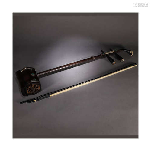 A Gem Inlaid Ebony Erhu Chinese Musical Instrument