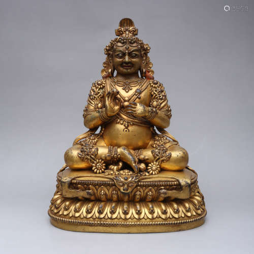 A Gild Bronze Statue of Fortune God