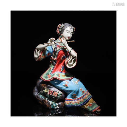 A Shiwan Kiln Porcelain Fluting Woman Ornament