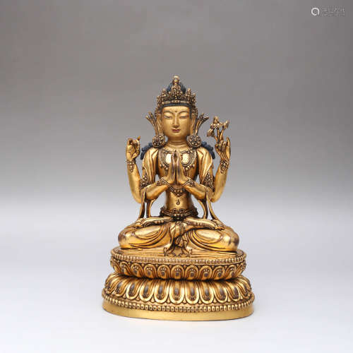 A Gild Bronze Statue of Four Arms Guanyin