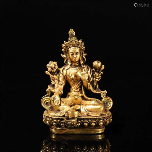 A Gold Lacquer Glassware Tara Statue