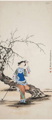 A Chinese Figure Painting, He Tianjian Mark