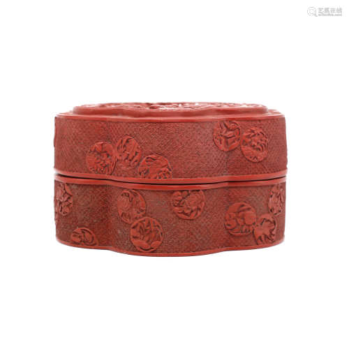 A Children Carved Red Lacquerwork Box with Cover