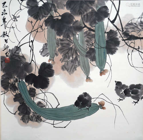 A Chinese Painting Scroll, Lou Shibai Mark